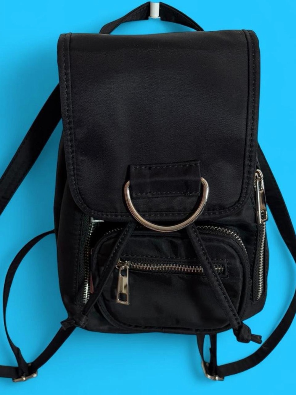 Current Mood Black Mini Backpack with Silver Ring Accent